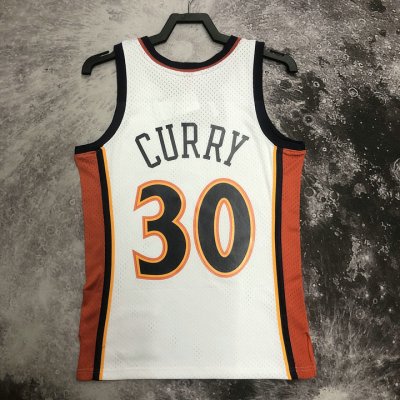 NBA 30 Curry Warriors 2009-10 M&N Maillot Retro blanc imprimé